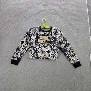 Nike Girl Sweatshirt L Blue Camouflage Cropped Fleece Swoosh‎ Logo Pullover
